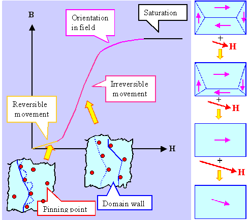 Movement of domain walls and resulting magnetization