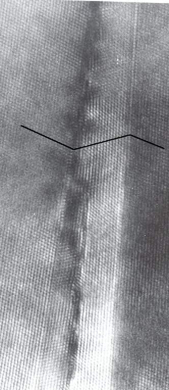 HRTEM image oflow angle boundary split intotwin boundaries