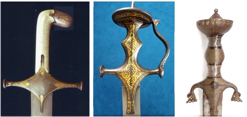 Hilts of samshir, tulwar and pulwar