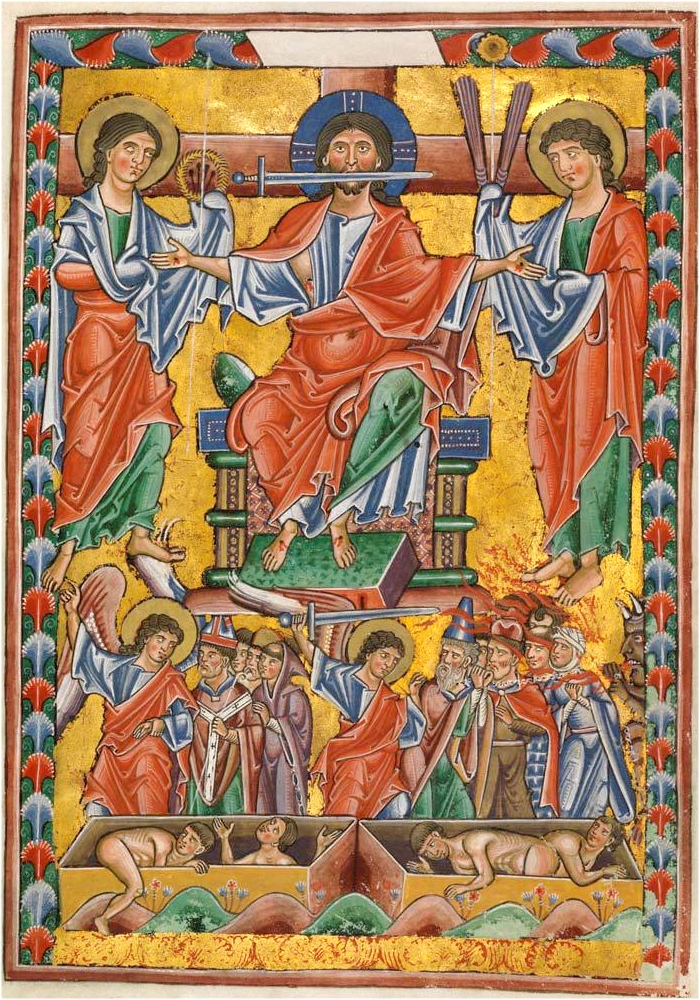 Jesus with sword from mouth; Bamberger Psalter