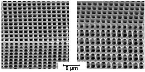  Photonic crystal (3 dim.) made by pore etching 
in silicon