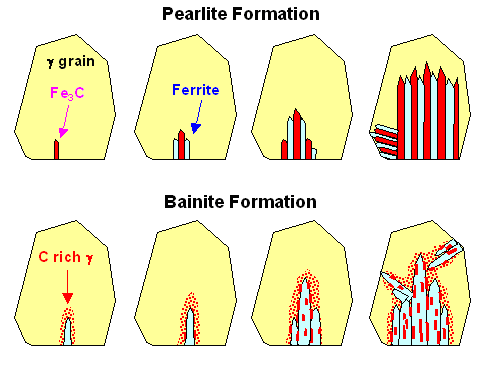 Bainite formation, schematic