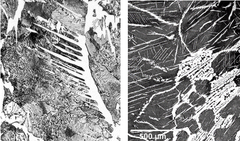 Widmanstaetten structures in steel