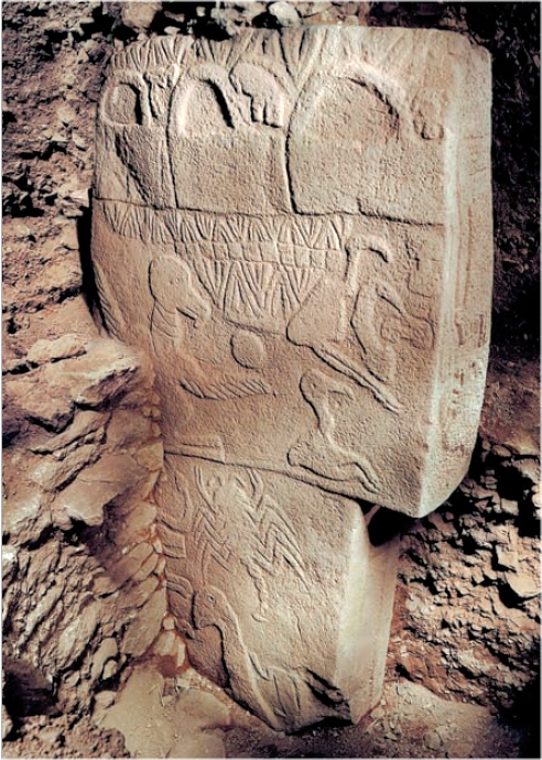 Gbekli Tepe pillar with elaborate 
carvings