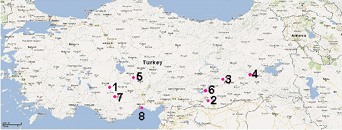 Map of early settlements in Turkey