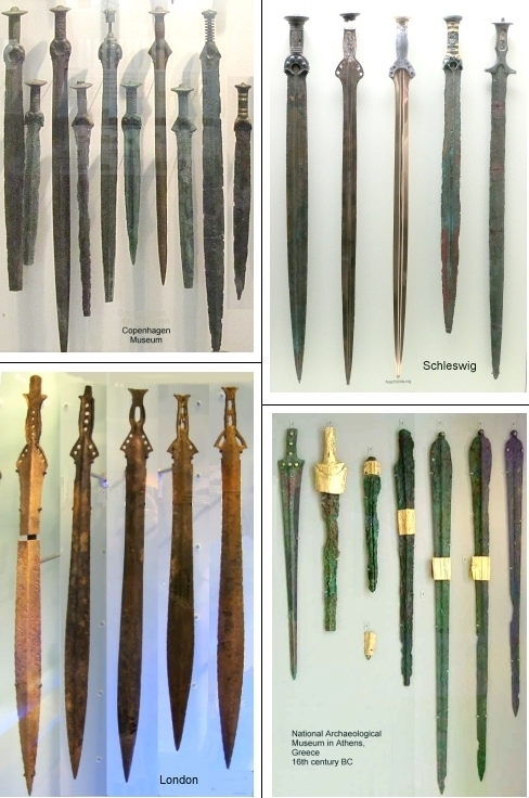 Bronze swords in various museums