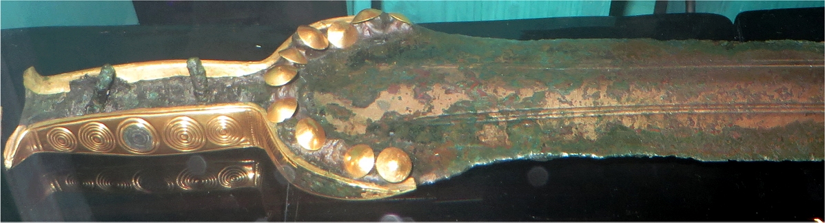 Bronze sword with golden handle; Stockholm