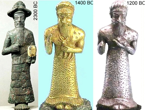 Elamite figures; gold, silver, bronze