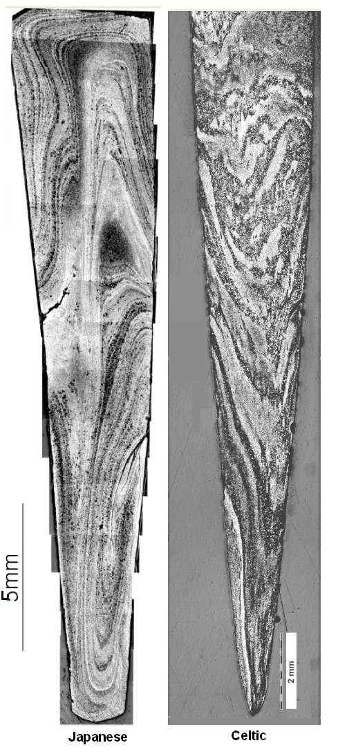 Metallograpic faggoting comparison Japanese 
Celtic sword
