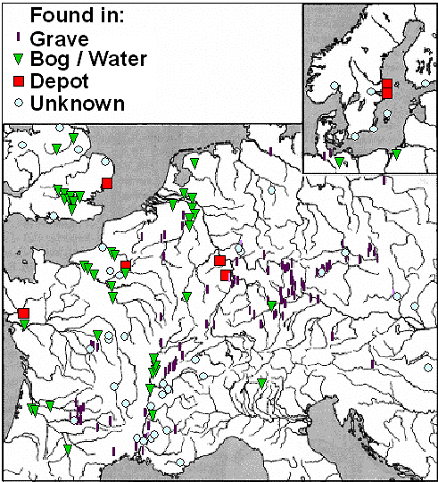 Distribution map of Guendelheim swords in 
Europe