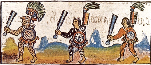 Aztec warriors with Macahuitl swords