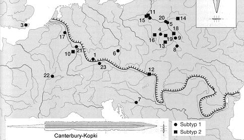 Canterbury-Kopki swords; map of finds