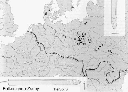 Folkeslunda-Zaspy swords; map of finds