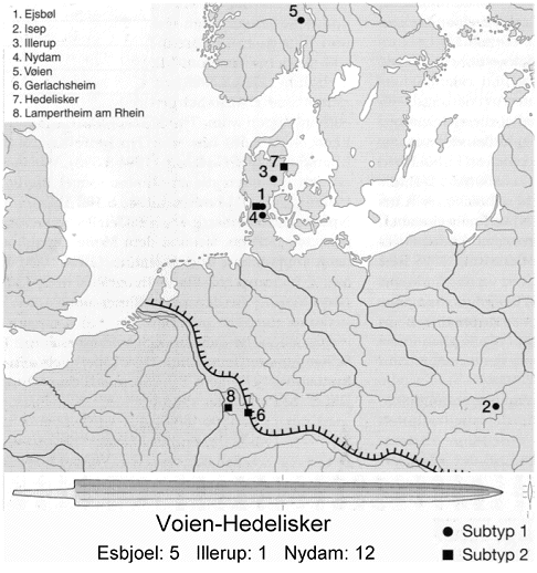 Voien-Hedelisker; map of finds