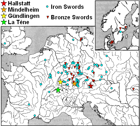 Distribution map of Mindelheim swords in Europe