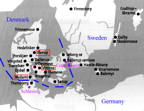 Nydam mose and others; map