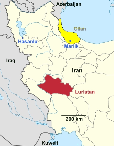 Iran; map, Luristan, Gilan