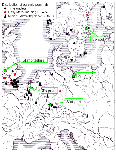 Map of pyramid pommel distribution