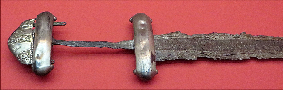 Pattern welded silve hilt sword; Viking exhibition, Berlin 2014