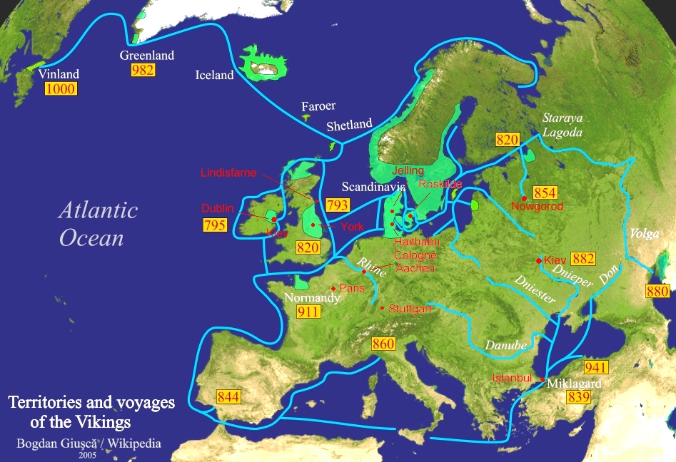 Vikings, map, travel routes, rivers cities